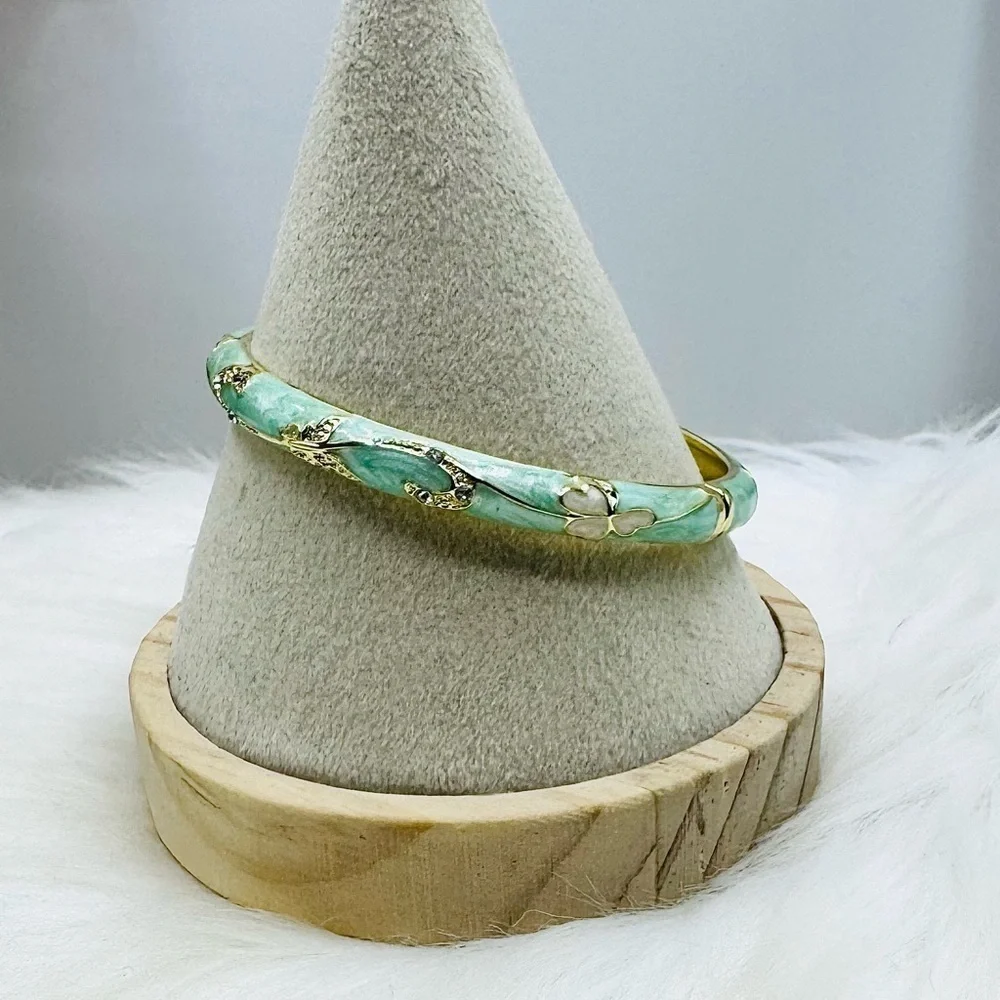 Green Flower Enamel Cloisonne Bracelet Bangle